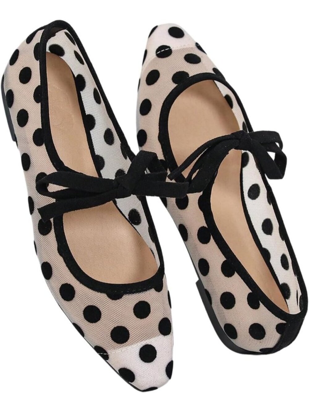 Women's Brown Polka Dots Mesh Ballet Flat Cute Lace Ballerina Casual Dress Shoes